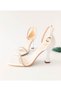 Skin White Single Striped Stoned Women's Evening Dress Shoes - 2