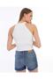 Women's Low-cut Summer Knitwear White Crop Blouse - 2