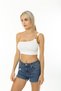 Women's White One Shoulder Chain Buckle Detailed Strappy Crop Bustier Blouse - 5
