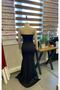 Black Color Straight Collar Floor Detailed New Season Flexible Fabric Slit Long Dress 582184 696 - 3