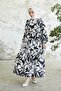 431 Flower Pattern Hijab Dress Black - 3