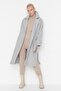 Gray Oversize Wide Cut Belted Long Wool Stamp Coat TWOAW22KB0015 - 2