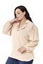 Plus Size Flowing Beige Blouse with Ruffled Collar, Shirred Shoulders and Sleeves and Buttons - 4