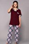 Front Buttoned Maternity Maternity Pajama Set Claret Red - 2