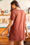 Women's Bitter Brown V-Neck Loose Loose T-Shirt with Slits on the Side - 6
