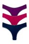 3-Piece Brazilian Women's Panties with Cotton Leg and Lace Detail on the Waist