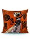 Black Women's Animal Motif Throw Pillow Cover with Ethnic Pattern on Brown Background