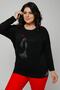 Women's Large Size Hat Women's Stone Printed Bat Sleeve Black Blouse - 4