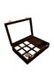Watch Glasses Ring Mixed Wood with Leather Covering Coffee Color Jewelry Box - 2