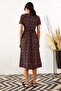 Women's Black-Powder Front Belted Buttoned Shirt Dress ELB-19001430 - 5