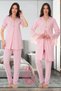 Effortt 9014 Maternity Pajama Set with Lace Detailed Sleeves and Dressing Gown