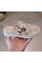 Women's Inside-Outside Genuine Leather Orthopedic Massage Sole Closed Front Perforated Cream Beige Slippers