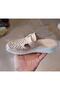 Women's Inside-Outside Genuine Leather Orthopedic Massage Sole Closed Front Perforated Cream Beige Slippers - 2