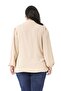 Plus Size Flowing Beige Blouse with Ruffled Collar, Shirred Shoulders and Sleeves and Buttons - 3