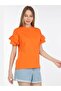 Women's Orange Loose Cut Ruffle T-shirt - 2