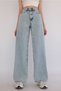 Cemre Blue Snow Wash Casual Palazzo Wideleg Jean Power Lycra Women's High Waist