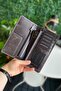 Men's Gray Long Wallet Genuine Leather Portfolio with Phone Compartment Long Men's Wallet |   Boston
