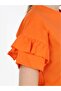 Women's Orange Loose Cut Ruffle T-shirt - 4