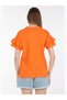 Women's Orange Loose Cut Ruffle T-shirt - 5