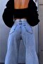 Extra High Waist Blue Palazzo Jeans Acid Washed Lycra Jeans - 2