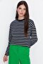 Lacivert Çizgili Oversize/Geniş Kesim Bisiklet Yaka İnce Örme Sweatshirt TWOAW23SW00326 - 4