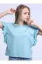 Women's Green Melange Sleeve Frilly T-shirt - 3