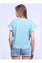 Women's Green Melange Sleeve Frilly T-shirt - 5