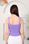 Women's Zigzag Strap Summer Knitwear Top Corset Purple Crop Blouse - 2