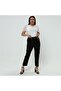 Women's Black Elastic Waist Plus Size Dumbbell Fabric Trousers