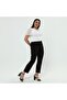 Women's Black Elastic Waist Plus Size Dumbbell Fabric Trousers - 6