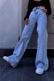 Extra High Waist Blue Palazzo Jeans Acid Washed Lycra Jeans - 3
