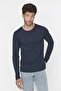 Navy Blue Basic Regular/Normal Fit Crew Neck Long Sleeve 100% Cotton T-Shirt Tmnaw21Ts0208 - 3
