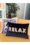 Relax Patterned Rainbow Series Dark Blue Velvet Decorative Throw Pillow Cover (35 X 50) - 2