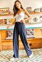 Women's Navy Blue Belted Woven Viscose Palazzo Pants PNT-19000169 - 2