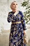 Vesa Patterned Straw Belt Dress - Navy Blue - 2