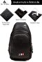 Unisex Black Leather Cross Strap Shoulder Waist Chest Bag with Headphone Outlet - 2