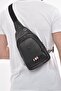 Unisex Black Leather Cross Strap Shoulder Waist Chest Bag with Headphone Outlet - 7