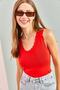 Women's Red Blouse with Lace Pattern on the Edges 40021018