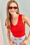 Women's Red Blouse with Lace Pattern on the Edges 40021018 - 5