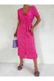Women's Short Sleeve Long Length Waist Belted Dress Pink - 3