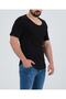 Black Open Collar Wide Collar Short Sleeve Oval Cut Regular T-shirt - 2