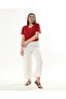 Women's White Elastic Waist Plus Size Ayrobin Trousers - 4