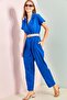 Women's Blue Belted Slim Gabardine Jumpsuit 20162 - 2