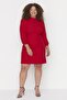 Red Plus Size Unlined Long Sleeve A-Cut Mini Woven Dress Tbbaw23Ah00035