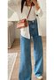 Georgia X Dark Blue Snow Wash Casual Palazzo Wideleg Jean Power Lycra Women's High Waist - 5