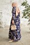 Vesa Patterned Straw Belt Dress - Navy Blue - 5