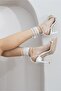 Cherilyn Stone Rope Laced White Patent Leather 10 cm Women's Classic Heeled Shoes - 8
