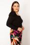 Women's Large Size Black Body Part Elastic Elastic Karmen Collar Long Sleeve Crop Blouse 65n33425 - 3