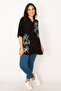 Women's Large Size Black Front Buttoned Print Detailed Woven Viscose Fabric Shirt 65n33535 - 4