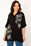 Women's Large Size Black Front Buttoned Print Detailed Woven Viscose Fabric Shirt 65n33535 - 5